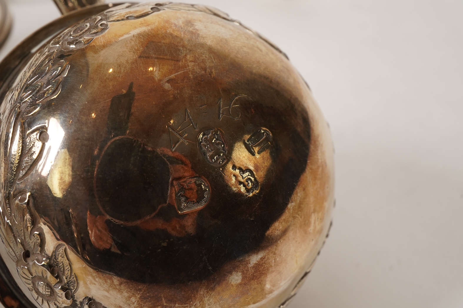 A George I silver tea kettle on stand, with burner by Gabriel Sleath, stand unmarked